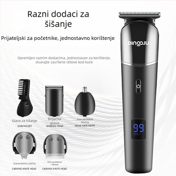 Električni komplet za kosu, bezčetkasti motor, nože od nehrđajućeg čelika, vodootporan i potpuno periv, izmjenjiva baterija 1000–1200 mAh, radno vrijeme 1–3 sata