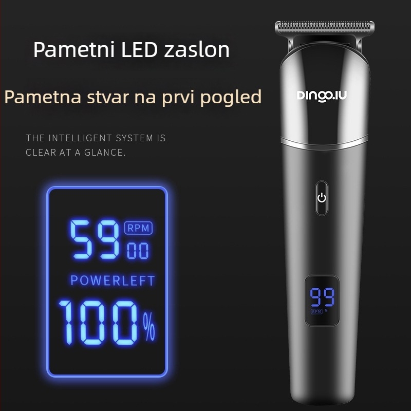 Električni komplet za kosu, bezčetkasti motor, nože od nehrđajućeg čelika, vodootporan i potpuno periv, izmjenjiva baterija 1000–1200 mAh, radno vrijeme 1–3 sata