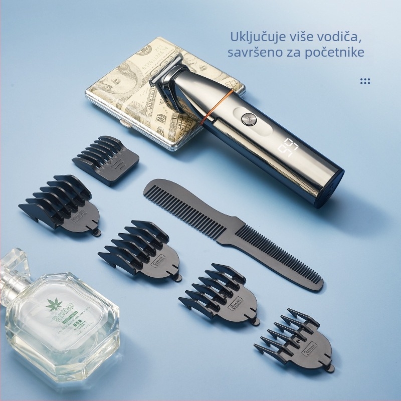 Šišač za kosu 6-u-1 s digitalnim zaslonom, magnetskim usisavanjem, ugrađena baterija 500–800 mAh, oštrice od nehrđajućeg čelika