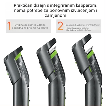 HTC električni uređaj za šišanje kose – USB punjenje, ugrađena baterija 500–800 mAh, trajanje rada 1–3 sata, zamjenjiva glava za rezanje
