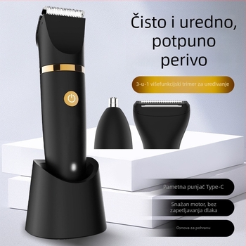 Muški višefunkcionalni podrezivač i brijač, 3-u-1, cijelo tijelo perivo, ugrađena baterija 800–1000 mAh, keramičke oštrice