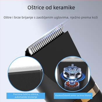 Muški višefunkcionalni podrezivač i brijač, 3-u-1, cijelo tijelo perivo, ugrađena baterija 800–1000 mAh, keramičke oštrice