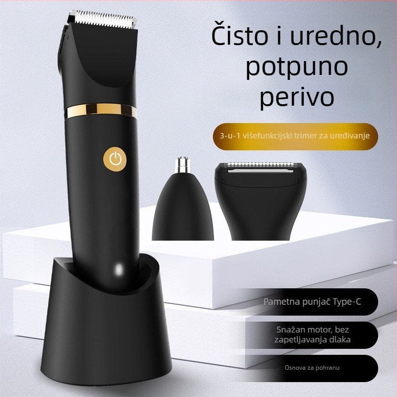 Muški višefunkcionalni podrezivač i brijač, 3-u-1, cijelo tijelo perivo, ugrađena baterija 800–1000 mAh, keramičke oštrice