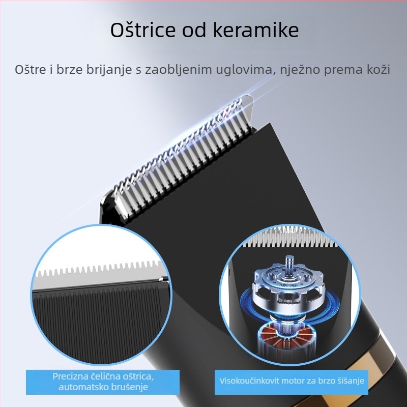 Muški višefunkcionalni podrezivač i brijač, 3-u-1, cijelo tijelo perivo, ugrađena baterija 800–1000 mAh, keramičke oštrice