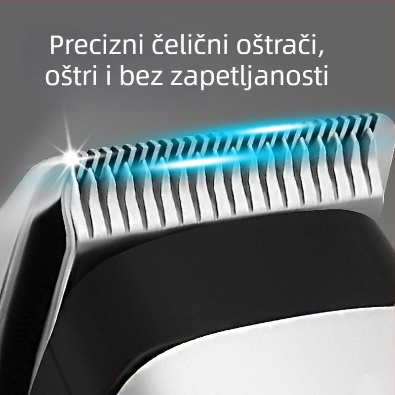 Električni uređaj za šišanje kose; Napajanje: baterija suhog ćelija; Motor s četkicama; Oštrica od nehrđajućeg čelika; Ugrađena baterija 500-800 mAh