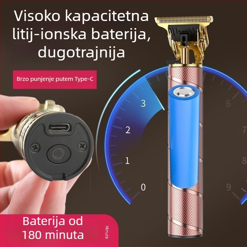 Punjaivi mašina za šišanje kose, motor bez četkica, oštrice od nehrđajućeg čelika, čišćenje četkom