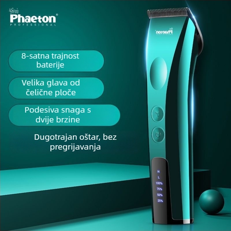 Električni stroje za kosu za salon s ugrađenom baterijom 2000–4000 mAh, radno vrijeme 6–8 sati, noževi od titanijskog legura, četkasti motor, uklonjiva i periva glava za rezanje