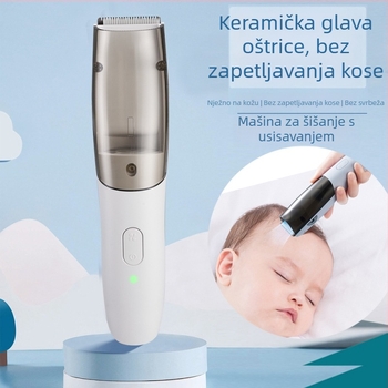 Bežični dječji šišač kose s keramičkom oštricom, tih (<36 dB), vodootporan i za pranje, s usisavanjem zraka za sigurnu njegu kose