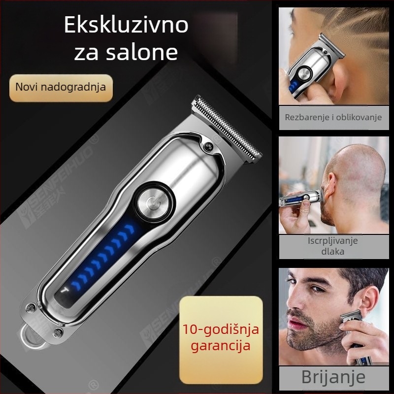 Električni šišač za kosu - ugrađena baterija 500-800 mAh; rad 3-6 h; oštrica od nehrđajućeg čelika; vodootporan; buka 36-45 dB