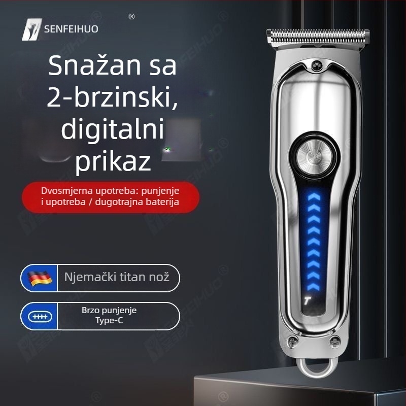 Električni šišač za kosu - ugrađena baterija 500-800 mAh; rad 3-6 h; oštrica od nehrđajućeg čelika; vodootporan; buka 36-45 dB