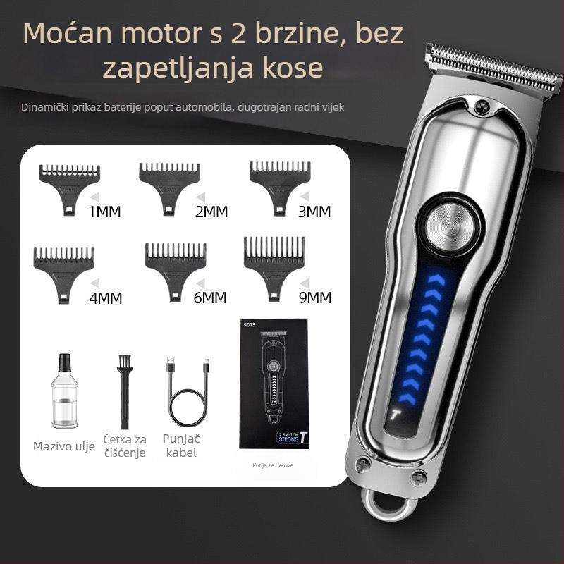 Električni šišač za kosu - ugrađena baterija 500-800 mAh; rad 3-6 h; oštrica od nehrđajućeg čelika; vodootporan; buka 36-45 dB