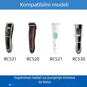 Superman RC531/521/530/520 električni kliper za kosu — univerzalni punjač i kabel za napajanje