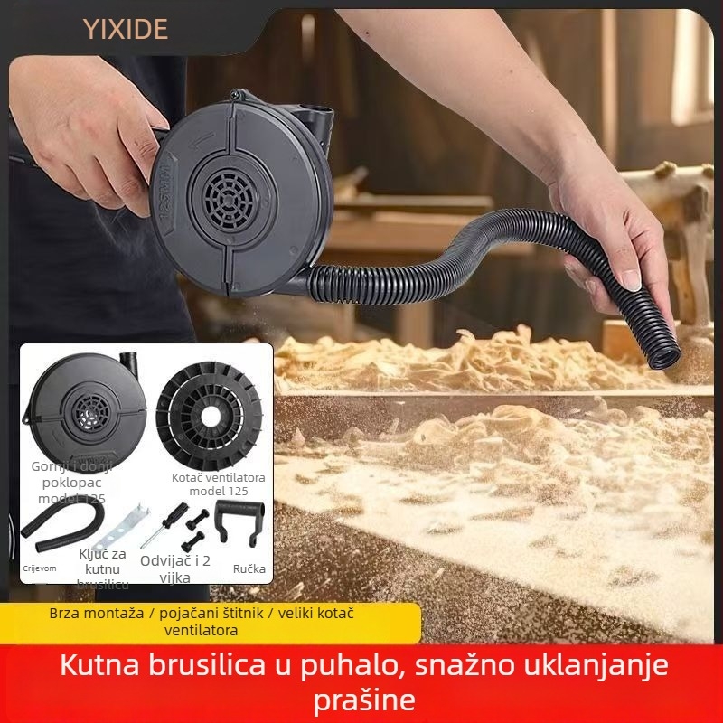 Moćan prenosni puhač prilagođen iz brusilice, pogodan za kampiranje na otvorenom i automobilsku pumpu za zrak.