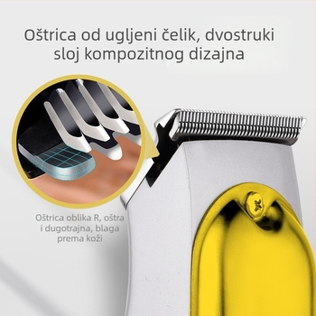 Električni kliper za kosu s digitalnim zaslonom, ugrađena baterija, do 90 minuta rada, nehrđajuće čelik oštrice, vodootporan, prenosan, izvadiva i periva oštrica