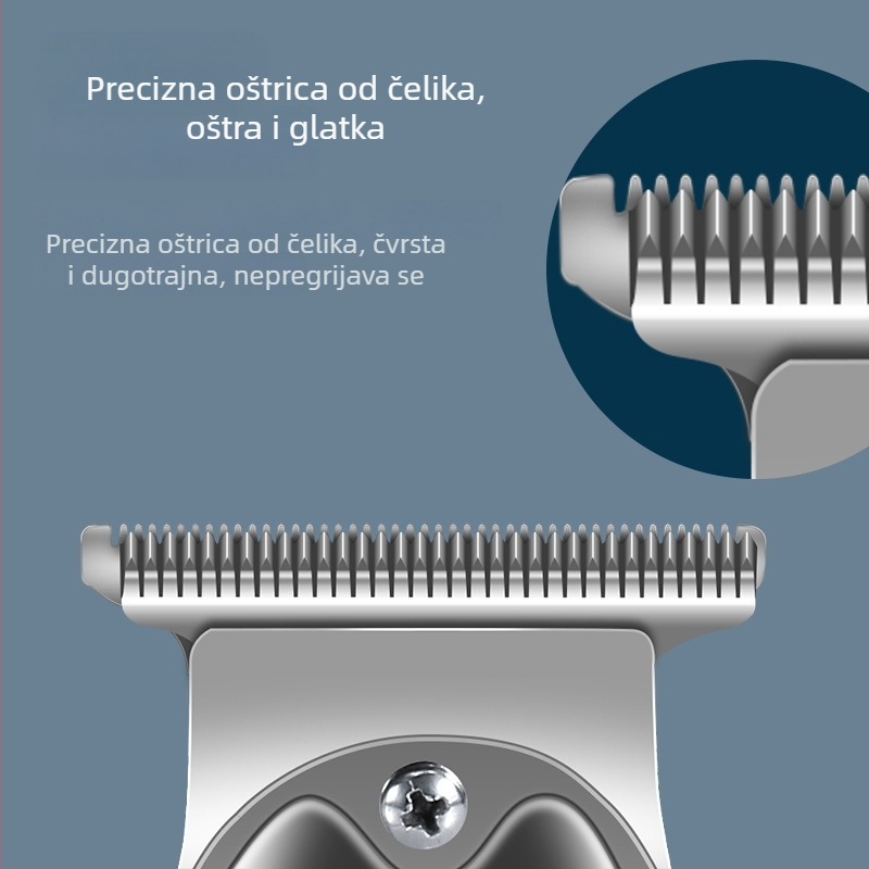 KM-1949 električni klipper s potpuno metalnim kućištem, visoke snage, punjivi, oštrica od titanij‑lijevnog legura, uklonjiva i periva glava