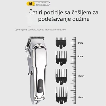 Električni stroj za šišanje kose - potpuno metalno kućište, USB punjenje s LCD zaslonom, motor bez četkica, oštrice od nehrđajućeg čelika, odvojiva i periva glava za rezanje, ugrađena baterija 1000–1200 mAh