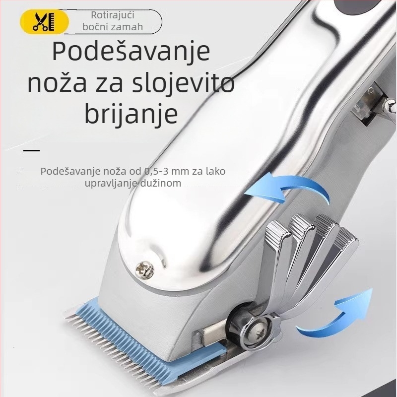 Električni stroj za šišanje kose - potpuno metalno kućište, USB punjenje s LCD zaslonom, motor bez četkica, oštrice od nehrđajućeg čelika, odvojiva i periva glava za rezanje, ugrađena baterija 1000–1200 mAh