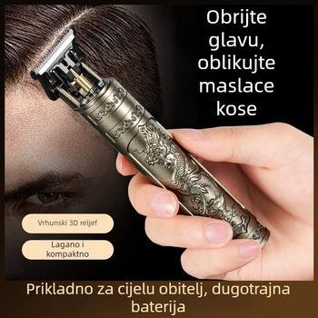 Električna mašinica za kosu za odrasle – punjiva, četkasti motor, oštrice od nehrđajućeg čelika, periva glava noža, kućište s elektroplatiranim završnim slojem
