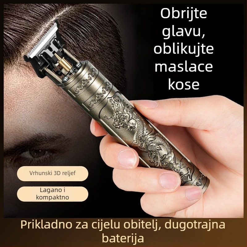 Električna mašinica za kosu za odrasle – punjiva, četkasti motor, oštrice od nehrđajućeg čelika, periva glava noža, kućište s elektroplatiranim završnim slojem