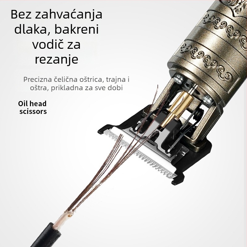 Električna mašinica za kosu za odrasle – punjiva, četkasti motor, oštrice od nehrđajućeg čelika, periva glava noža, kućište s elektroplatiranim završnim slojem