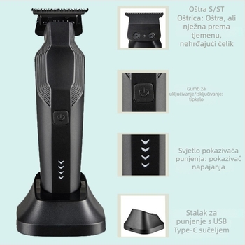 Bežični aparat za šišanje kose, USB punjenje, ugrađena baterija, četkasti motor, oštrice od nehrđajućeg čelika, kompaktnog dizajna za kućnu i salonsku upotrebu, 7000 rpm