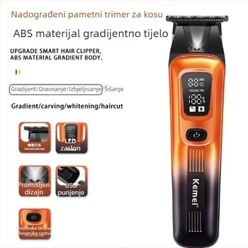 Kemei električni uređaj za šišanje kose s digitalnim zaslonom, USB brzo punjenje, odvojive perive oštrice od nehrđajućeg čelika, 1–3 sata rada, četkasti motor
