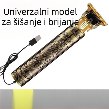 Električni uređaj za šišanje kose za kućnu upotrebu, višenamjenski trimer, četkasti motor, titanij‑legura oštrice, DC napajanje, ugrađena baterija >6000 mAh, tijelo se može oprati