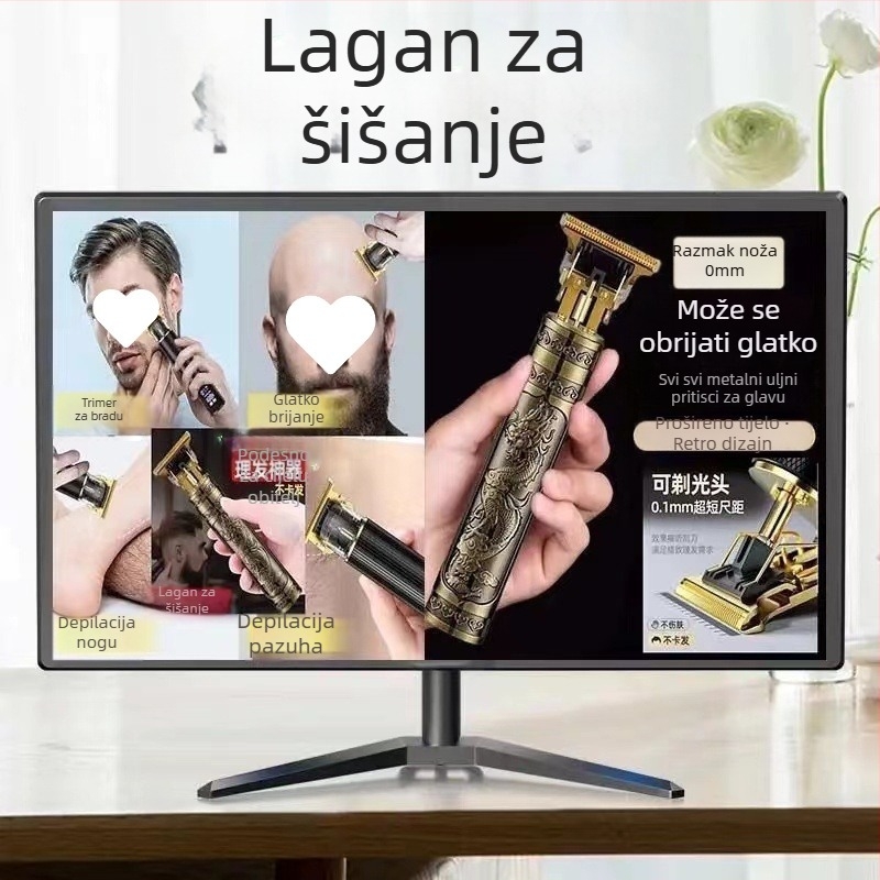 Električni uređaj za šišanje kose za kućnu upotrebu, višenamjenski trimer, četkasti motor, titanij‑legura oštrice, DC napajanje, ugrađena baterija >6000 mAh, tijelo se može oprati