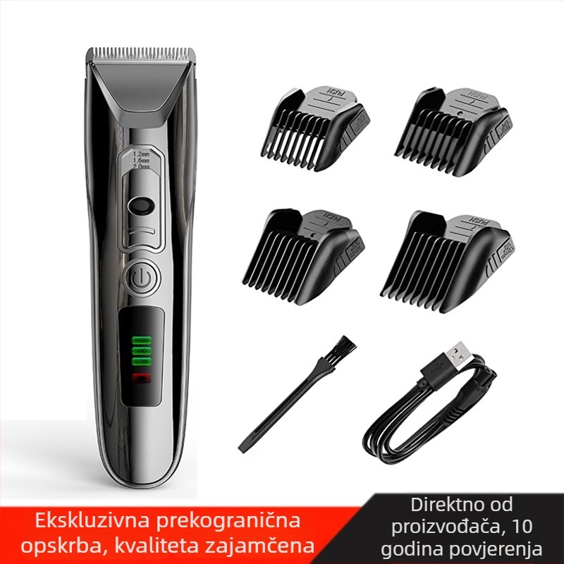 Kelite KLT-8188 USB punjač za kosu s podesivom snagom i digitalnim prikazom, keramička oštrica, četkasti motor, ugrađena baterija 1000–1200 mAh, buka 46–70 dB, trajanje 1–3 sati