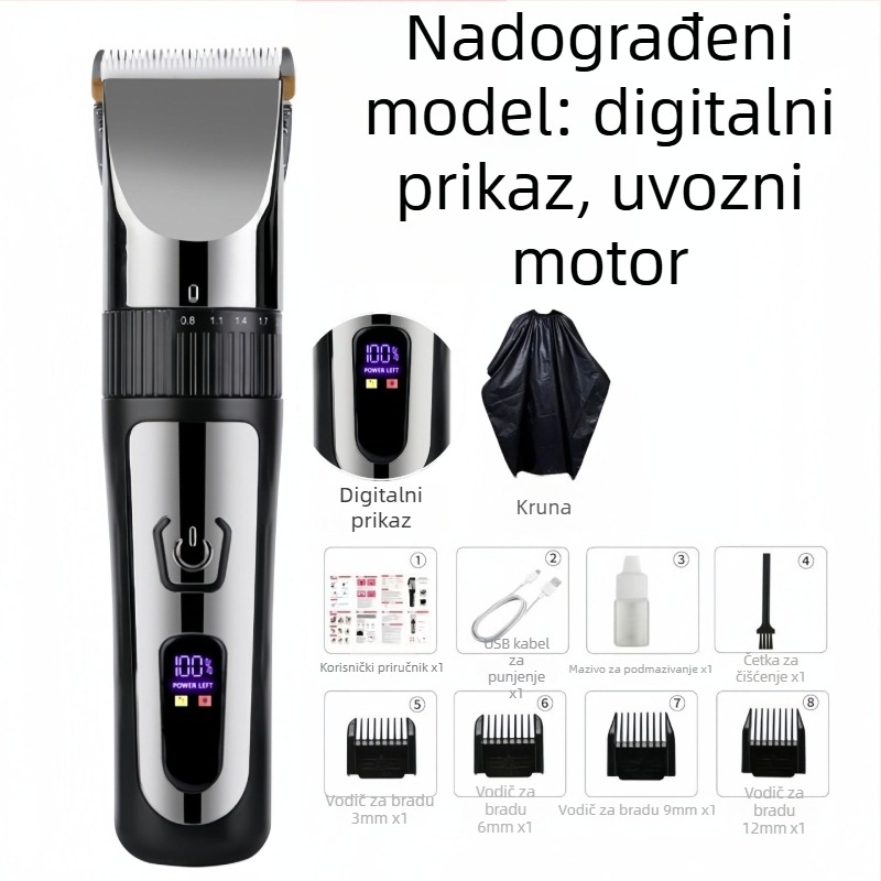 Električni podrezivač za kosu s brushless motorom, keramička oštrica, punjiv, nije vodootporan