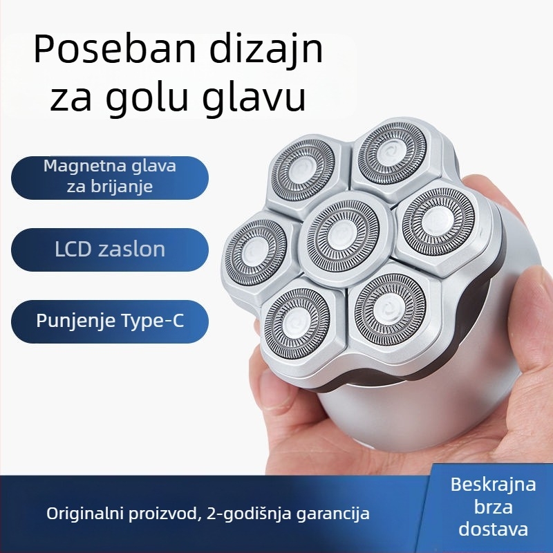 Stroj za brijanje glave za kućnu upotrebu s ugrađenom baterijom, noževi od titanij-legure, potpuno automatsko čišćenje, vodootporno