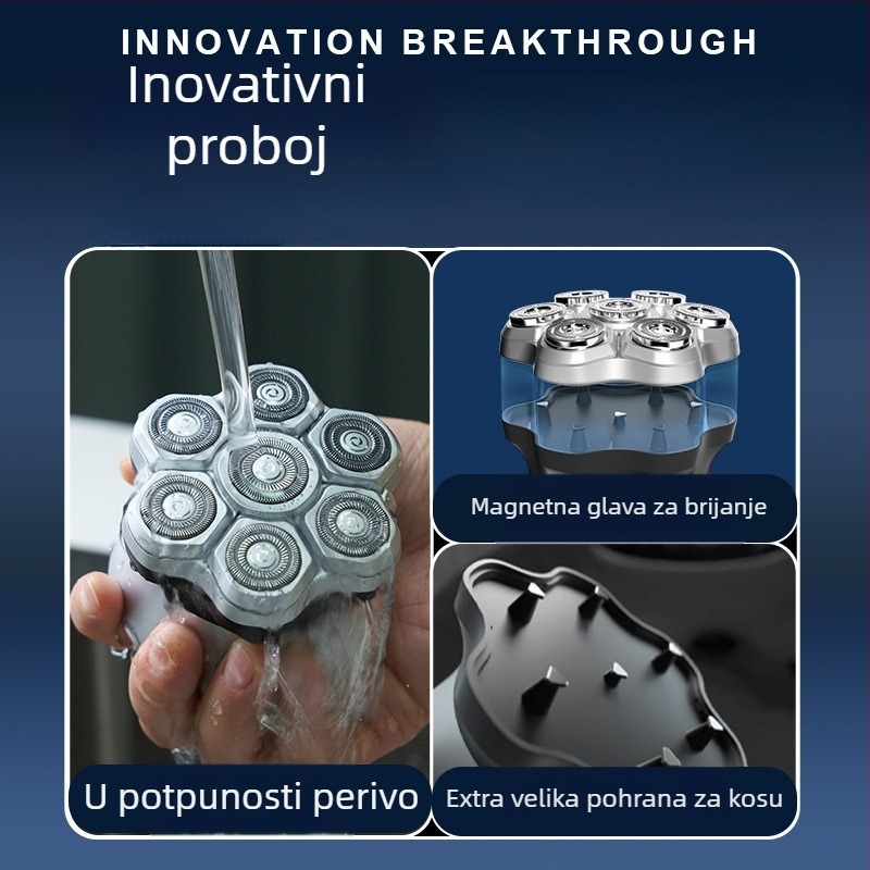 Stroj za brijanje glave za kućnu upotrebu s ugrađenom baterijom, noževi od titanij-legure, potpuno automatsko čišćenje, vodootporno