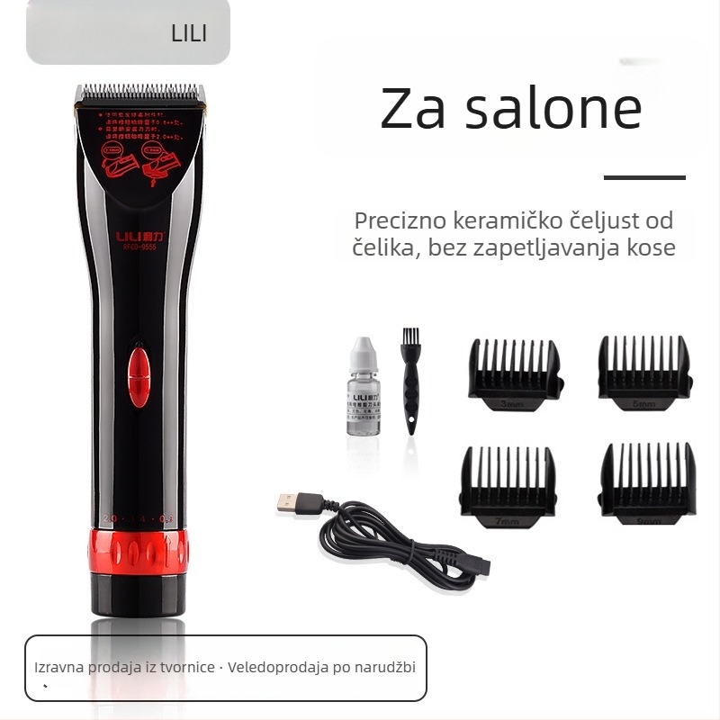 Profesionalni bežični kućni aparat za kosu s keramičkom oštricom i titanij-čeličnom konstrukcijom, dvostruko napajanje (punjenje/struja), 2200mAh Li-ion baterija, periva glava