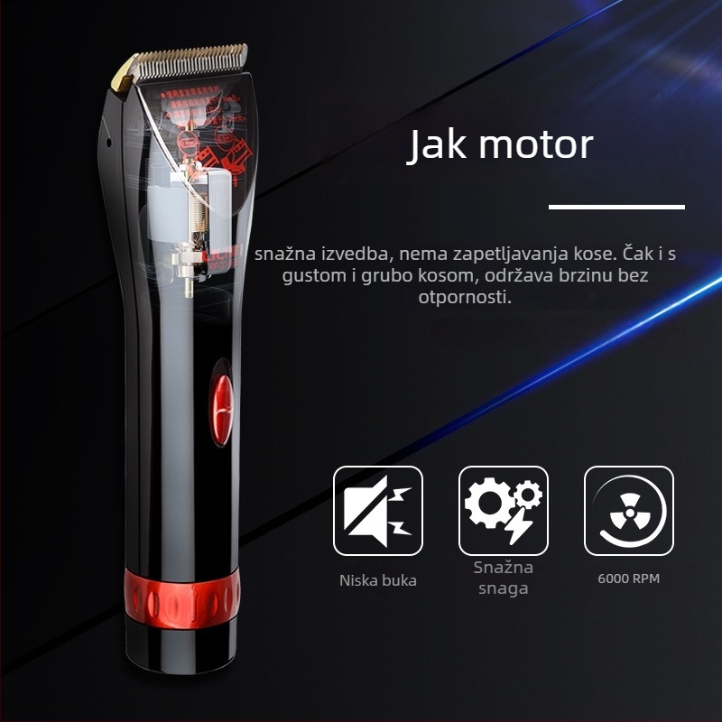 Profesionalni bežični kućni aparat za kosu s keramičkom oštricom i titanij-čeličnom konstrukcijom, dvostruko napajanje (punjenje/struja), 2200mAh Li-ion baterija, periva glava
