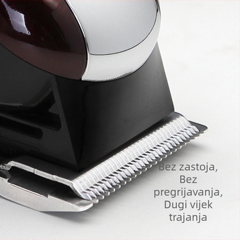 Električni aparat za šišanje kose s četkastim motorom, ugrađena baterija 1200–2000 mAh, trajanje 1–3 h, dvostruki način napajanja (punjenje i rad na bateriji), oštrica od nehrđajućeg čelika.