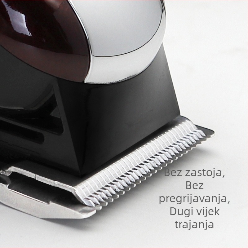 Električni aparat za šišanje kose s četkastim motorom, ugrađena baterija 1200–2000 mAh, trajanje 1–3 h, dvostruki način napajanja (punjenje i rad na bateriji), oštrica od nehrđajućeg čelika.