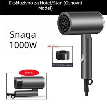 Sklopivo sušilo za kosu za hotelske sobe, motor bez četkica, 4 brzine, hladan/topao zrak, zaštita od pregrijavanja, koncentratorski nastavak