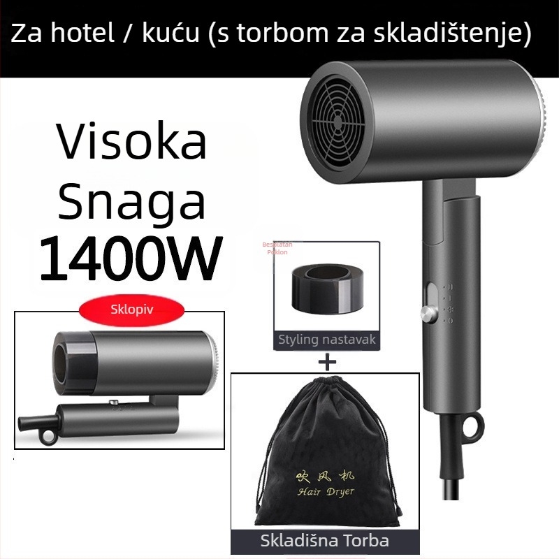 Sklopivo sušilo za kosu za hotelske sobe, motor bez četkica, 4 brzine, hladan/topao zrak, zaštita od pregrijavanja, koncentratorski nastavak