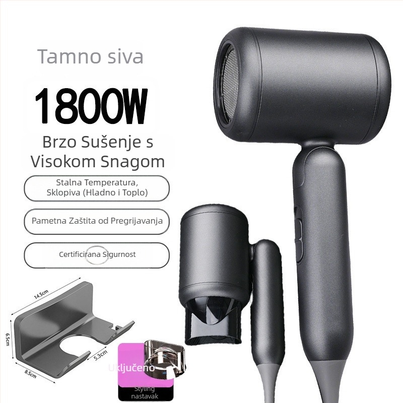 Sklopivo sušilo za kosu za hotelske sobe, motor bez četkica, 4 brzine, hladan/topao zrak, zaštita od pregrijavanja, koncentratorski nastavak