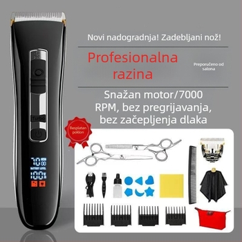 Električni uređaj za šišanje kose s brushless motorom i oštricama od nehrđajućeg čelika, dvostruko napajanje (punjivo/mrežno), tih do 36 dB, pogodan za kućnu upotrebu i kućne ljubimce