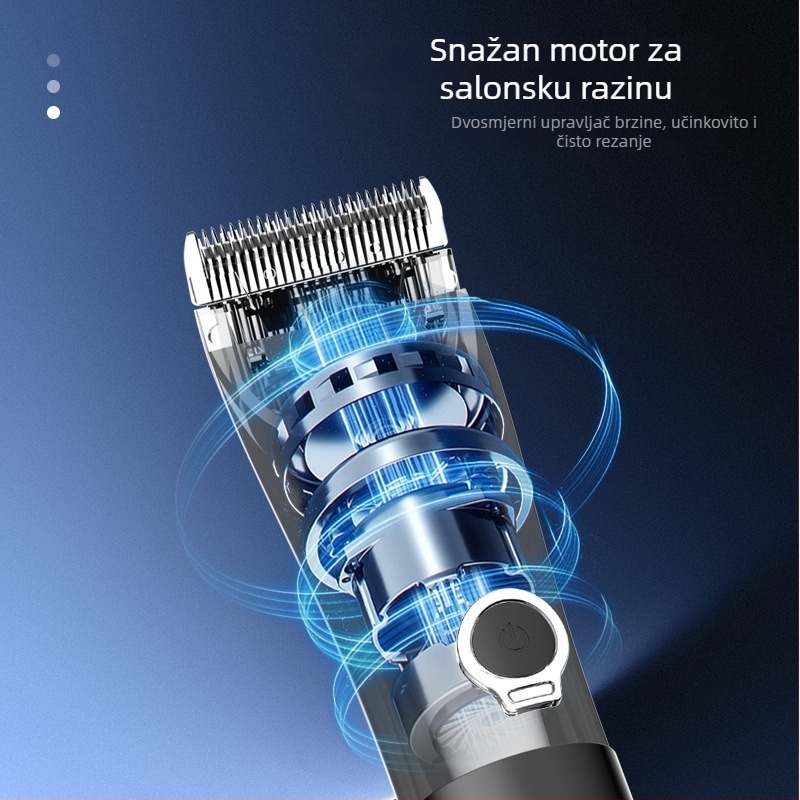Profesionalna mašinica za kosu za salone s motorom bez četkica, ugrađena punjiva baterija (>12 h), oštrica od nehrđajućeg čelika, odvojiva i periva, niski šum (<36 dB)