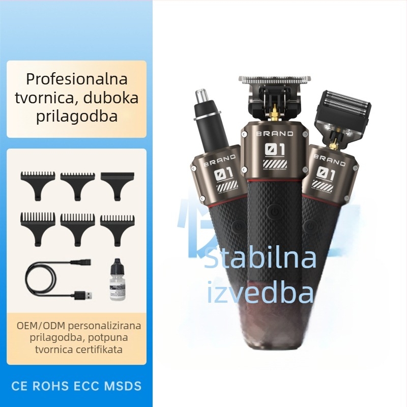 Električna 3-u-1 britva za kosu za muškarce s digitalnim zaslonom, vodootporna, oštrice od nehrđajućeg čelika, ugrađena baterija 500–800 mAh, radni vijek 1–3 h