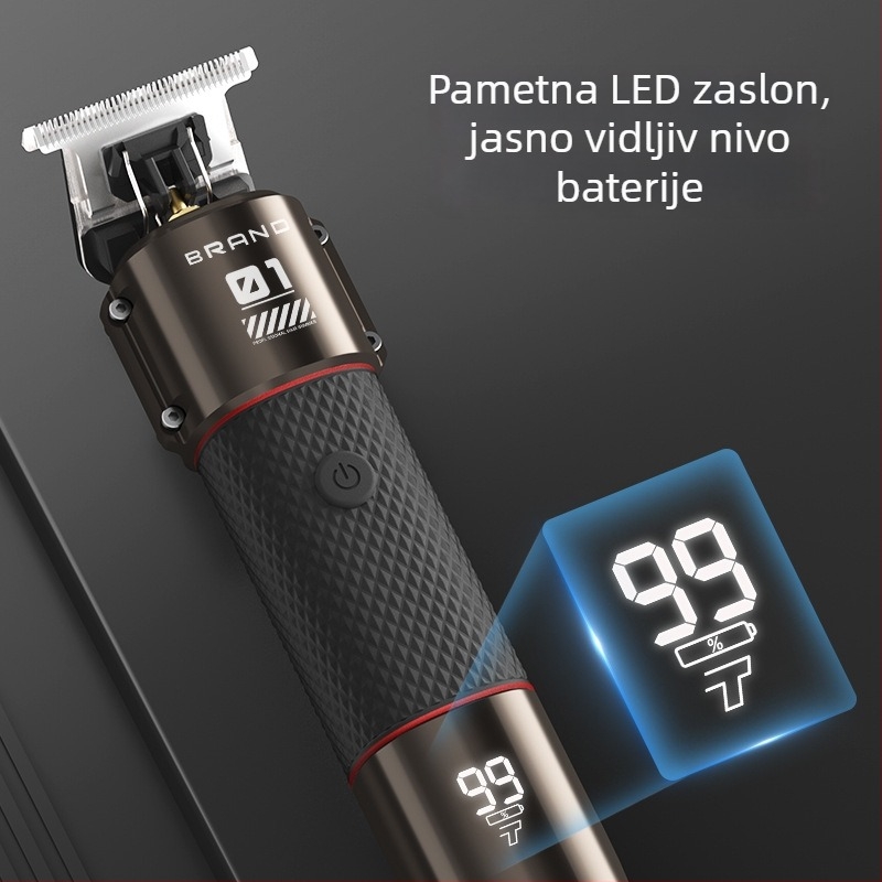 Električna 3-u-1 britva za kosu za muškarce s digitalnim zaslonom, vodootporna, oštrice od nehrđajućeg čelika, ugrađena baterija 500–800 mAh, radni vijek 1–3 h