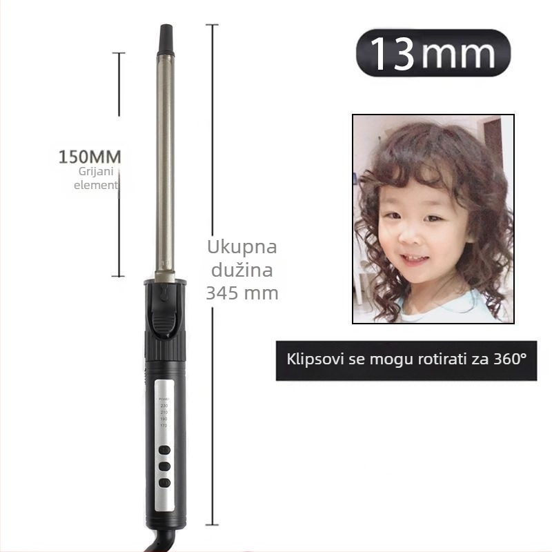 Profesionalni rotirajući uvijač za studijsko korištenje, s velikim promjerom od 31 mm ili više; 3 u 1: sušenje, kovrčanje i ravnanje; turmalinski keramički grijač; podesiva temperatura