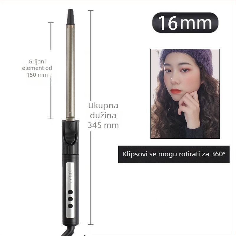 Profesionalni rotirajući uvijač za studijsko korištenje, s velikim promjerom od 31 mm ili više; 3 u 1: sušenje, kovrčanje i ravnanje; turmalinski keramički grijač; podesiva temperatura