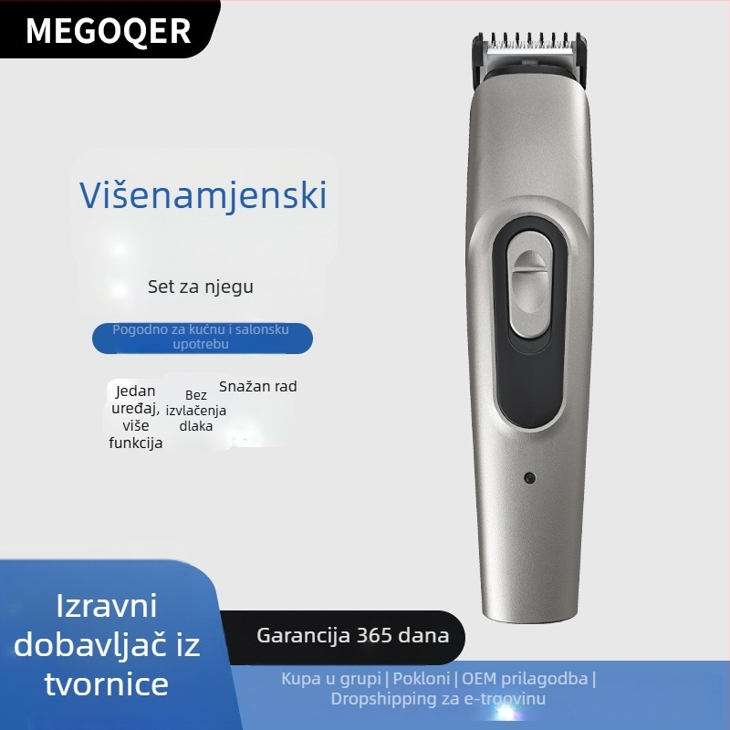 Šest u jednome muški električni podrezivač – punjivi, motor s četkicama, oštrice od nehrđajućeg čelika, odvojiva periva glava za šivanje, trajanje do 1 sat