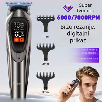 Električni kliper za kosu s podesivom brzinom i digitalnim zaslonom, ugrađena baterija 500–800 mAh, odvojiva periva nehrđajuća oštrica
