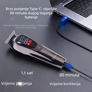 Električni kliper za kosu s podesivom brzinom i digitalnim zaslonom, ugrađena baterija 500–800 mAh, odvojiva periva nehrđajuća oštrica