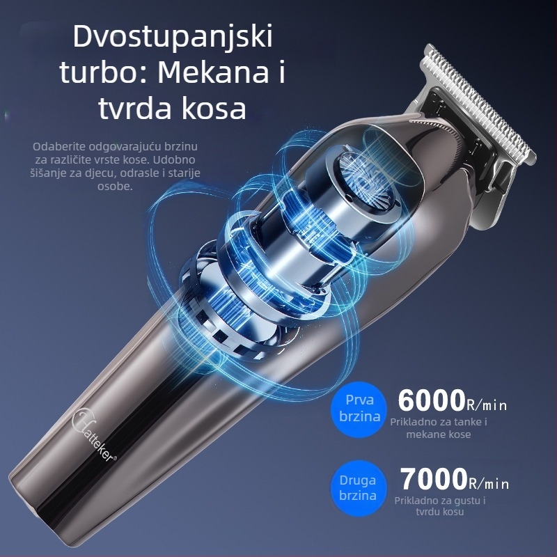Električni kliper za kosu s podesivom brzinom i digitalnim zaslonom, ugrađena baterija 500–800 mAh, odvojiva periva nehrđajuća oštrica