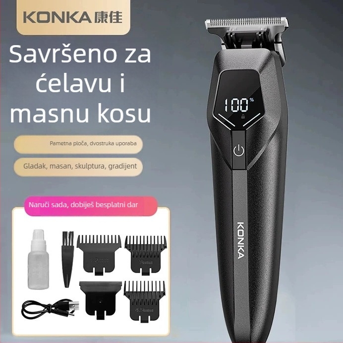 Konka električni aparat za kosu za kućnu upotrebu, punjiva, oštrice od nehrđajućeg čelika, ugrađena baterija, autonomija 1–3 sata, tih rad ispod 36 dB